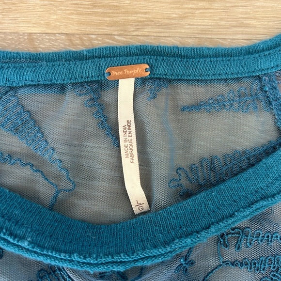 Free People Teal Sheer Lace Top - Picture 2 of 7
